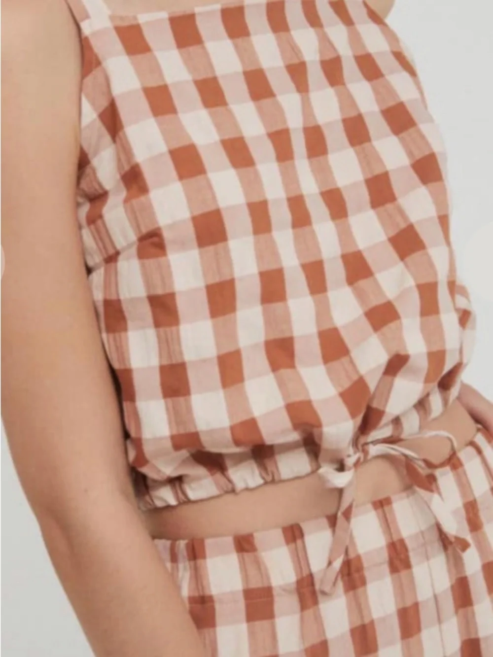 Rita Row Lula Top Brown check Tie-Waist Cropped Tank cotton blend Medium NEW